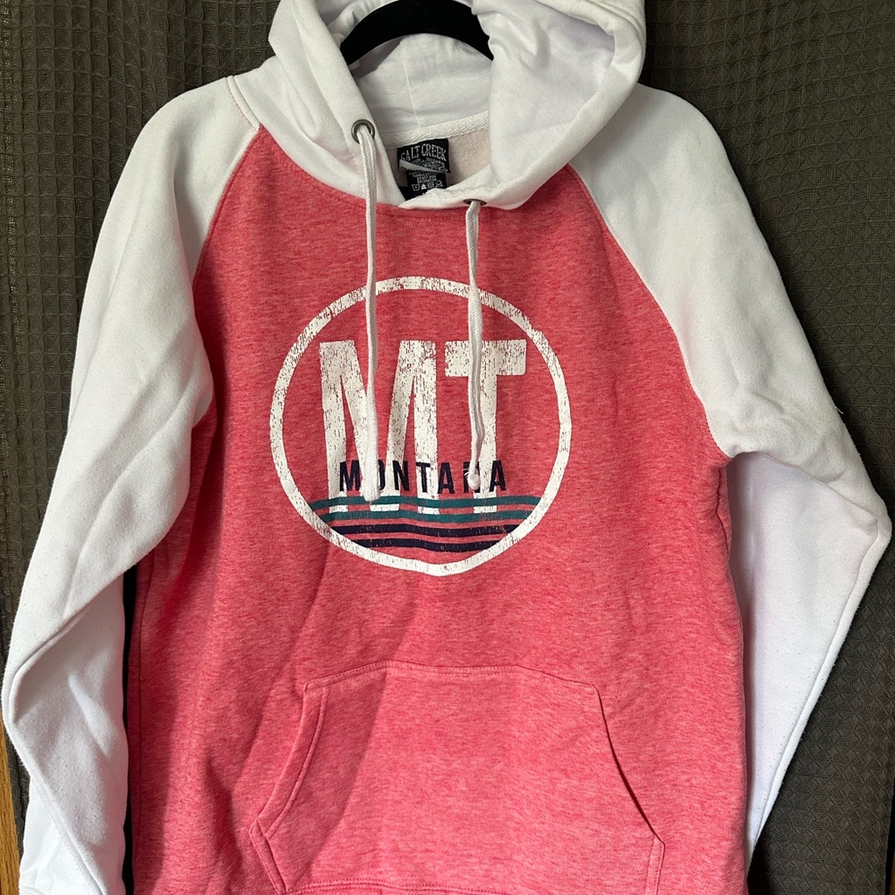 Red and White Hooded Sweatshirt Classic Pullover